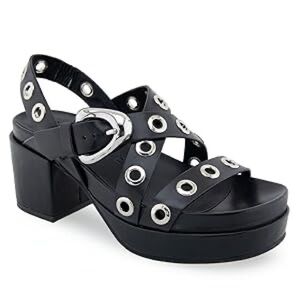 Black Grommet Platform Block Heel Sandals